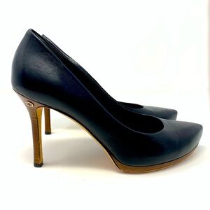 GUCCI black leather pumps semi pointed toe platform size 39.5 (9)